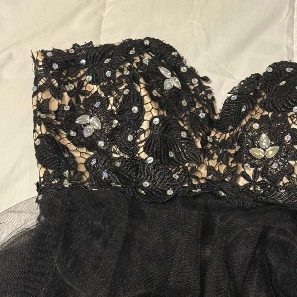 Alyce Paris Black Lace and Tulle Beaded Prom Dress
